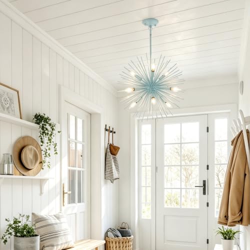 20in 9 Light Blue Modern Sputnik Chandeliers Mid