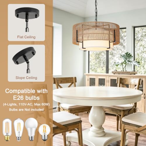 4 Light Rattan Chandelier