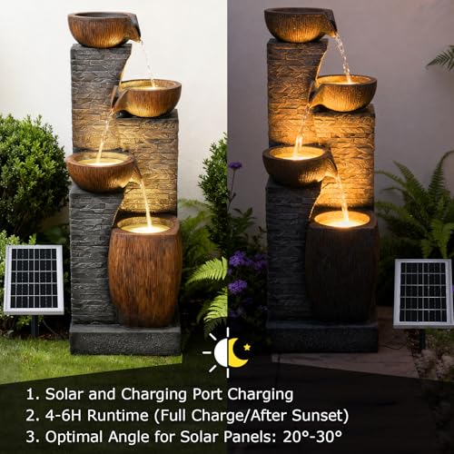 38.2" Tall Solar Water Fountain Outdoor Garden with LED Lights