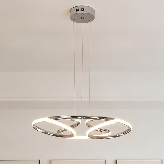 23 inch Modern Chandelier for Dining Room, Kitchen Chandelier & Entryway, Dimmable LED Pendant Light with Adjustable Height, 32W for Hallway, Living Room, Bedroom (Chrome M)