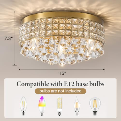 Gold Crystal Flush Ceiling Lights (Elegant Gold)