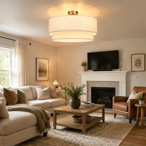 24 Inch Drum Flush Mount Ceiling Light Gold