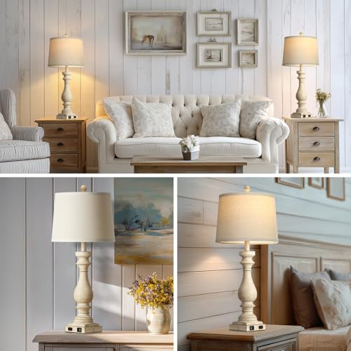 29" Tall Vintage Table Lamps Set of 2 (Beige)