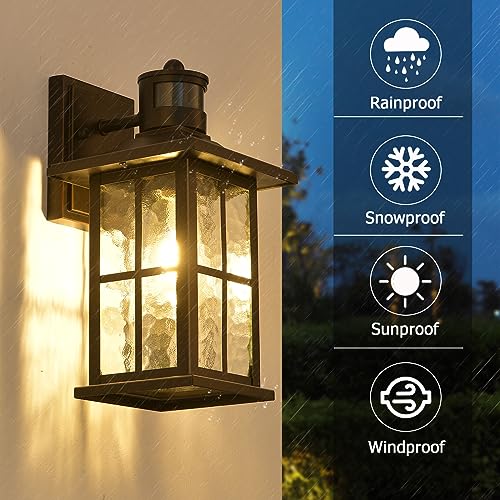 Motion Sensor Porch Light Black Dusk to Dawn Outdoor Wall Lantern