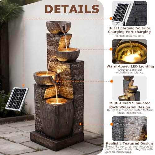 38.2" Tall Solar Powered Water Fountain for Outdoor