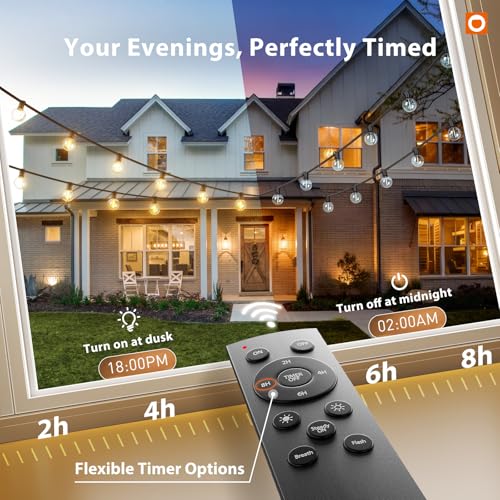 Outdoor String Lights 100FT G40 with Remote 54 LED Shatterproof Bulb (100 Foot)