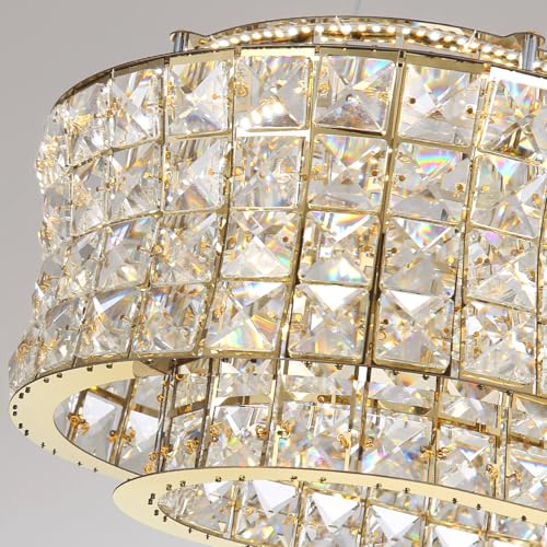 LED Chandeliers for Dining Room LED Dimmable Pendant Lights for Kitchen Island Crystal Adjustable Chandelier for Bedroom Hallway Entrance 16" Gold Light