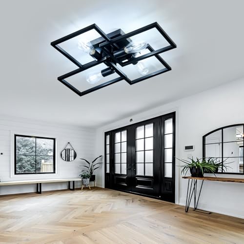 Black Industrial Semi Flush Mount Ceiling Light Kitchen Light Fixtures 4