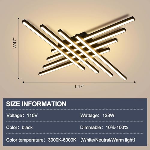 47" Black Modern LED Ceiling Light Fixtures With Remote