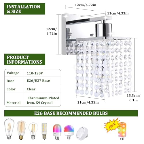 Set of 2 Crystal Battery Operated Wall Sconce (2 Count)