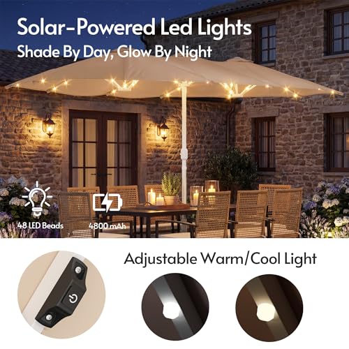 15ft Double Sided Patio Umbrella with Solar Lights and Base Included