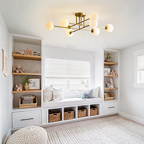 8 Light Globe Flush Mount Ceiling Light Milk Glass Ball Sputnik Chandelier Mid Century Brushed Gold Semi Flush Mount Ceiling Light Fixture Living Room Ceiling Lamp