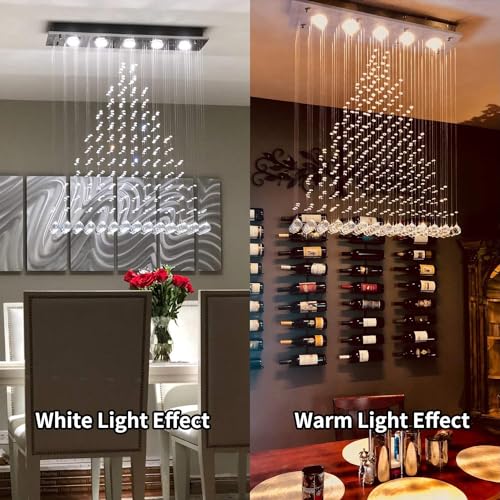 Contemporary Modern Crystal Chandelier Flush Mount Chandelier Rain Drop Lighting Led Ceiling Bathroom Fixtures Pendant Lamp for Living Dining Room Foyer Bedroom Hallway L32 X W8 X H26