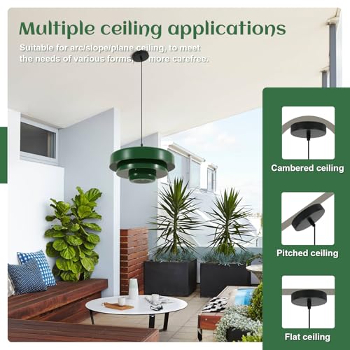 Adjustable Green Industrial Pendant Light Farmhouse Hanging Lamp