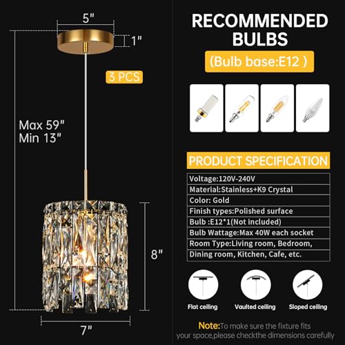 Modern K9 Gold Crystal Pendant Lights Kitchen Island Set of 3 (3 Count)