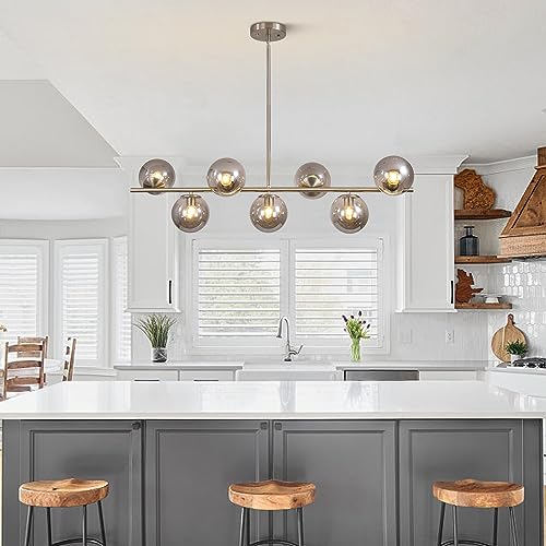 Lighting MCM Brushed Nickel Linear Sputnik Chandeliers for Dining Room