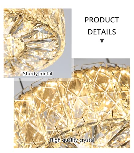 Modern Ring Crystal Chandelier Remote Dimmable Pendant Ceiling Light Fixtures for Living Room Kitchen Island Dining Room Silver