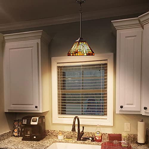 Tiffany Lamp Antique Amber Brown Stained Glass Pendant Light
