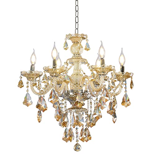 Modern K9 Crystal Chandelier Cognac 6 Lights