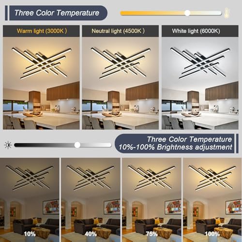 43" Black Modern LED Ceiling Light Fixtures With Remote