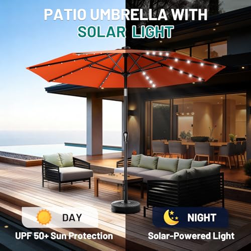 9FT Patio Umbrella with Solar Lights
