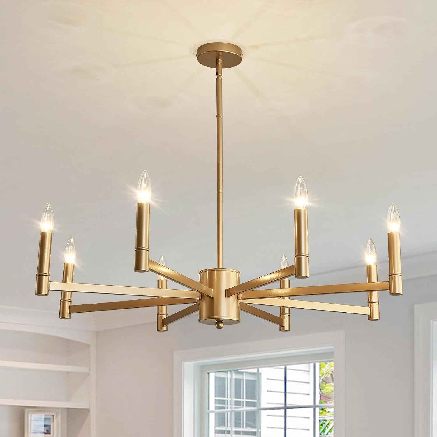 ASGYISA 8-Light Gold Candle Chandeliers Modern Farmhouse Ceiling Light Fixture Industrial Lighting for Dining Room Living Room Bedroom Kitchen Island Foyer