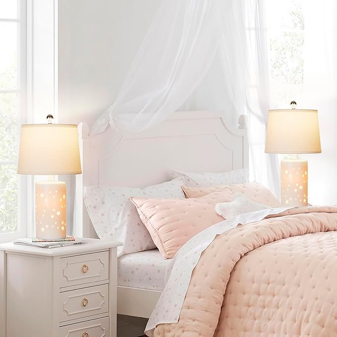20.5" Modern White Ceramic Table Lamp Set of 2 for Bedroom Living Room Desk Lamp Small Bedside Lamps with Nightlight for Study Room Office Dorm Nightstand Lamp Side Table Lamp-LED Bulbs Include