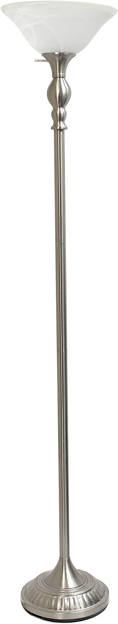 Elegant Designs LF2001-BSN 1 Light Torchiere Marbleized White Glass Shade Floor Lamp, Brushed Nickel