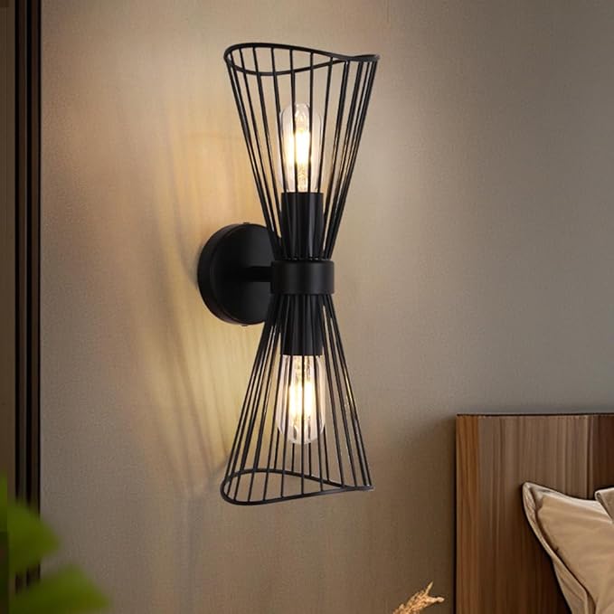 Black 2-Light Vanity Wall Sconce Farmhouse Light Fixtures Over Mirror Modern Up and Down Sconces Large Wall Light Hardwired Wall Lamp for Hallway Bedroom Kitchen Bathroom - Aura Lighting