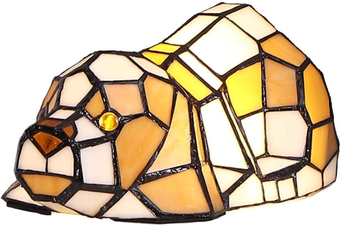 Bieye L10210 Tiffany Style Stained Glass Accent Dog Table Lamp for Home Decor, Orange