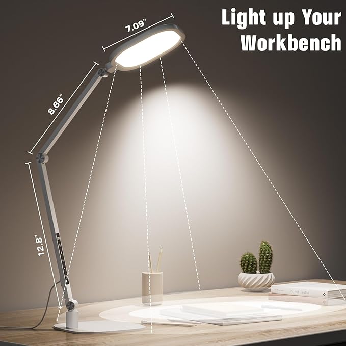 LED Desk Lamp for Home Office, 15W Desk Light with CRI >95, Memory & Timer Function, 1200LM Dimmable Computer Light for Video Calls, Conference, Reading, Study (White) - Aura Lighting