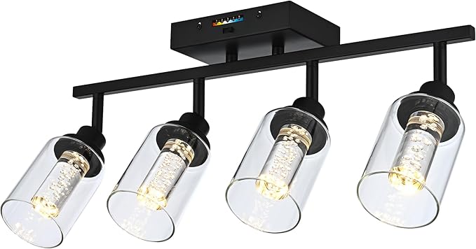 MELUCEE LED Track Lighting Fixtures Ceiling 4-Light Black Semi Flush Mount Ceiling Light Bathroom Wall Light with Flexibly Rotatable Light Heads, Built-in LED Chips, 5-Color Temperature Adjustable - Aura Lighting