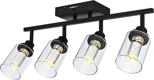 MELUCEE LED Track Lighting Fixtures Ceiling 4-Light Black Semi Flush Mount Ceiling Light Bathroom Wall Light with Flexibly Rotatable Light Heads, Built-in LED Chips, 5-Color Temperature Adjustable - Aura Lighting