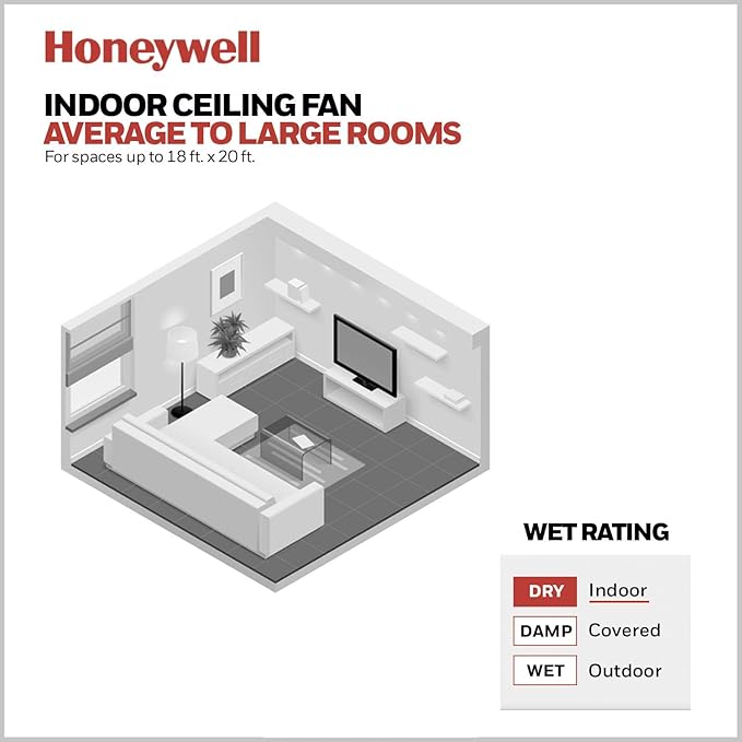 Honeywell Ceiling Fans Carmel Modern 48 Inch Ceiling Fan with Light, Remote Control Fan, LED Indoor Fan with 5 Blades, Gray Oak and Brown Chestnut Blade Finish Options, Silver (51627-01)