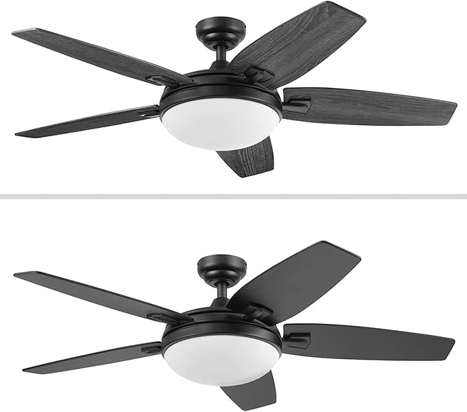 Honeywell Ceiling Fans Carmel, 48 Inch Contemporary Indoor LED Ceiling Fan with Light, Remote Control, Dual Mounting Options, Dual Finish Blades, Reversible Motor - 51912-01 (Black)