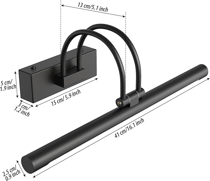 URSOLA 16” Picture Lights for Wall, 5200mAh Rechargeable Battery, Black Coldless Picture Light with Remote. 3CCT, Timer, Dimmer.