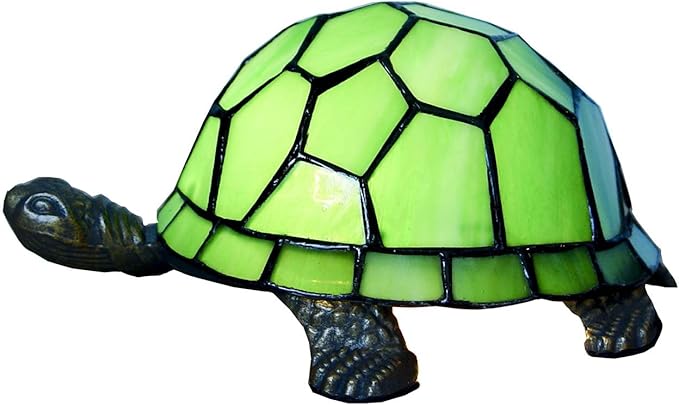Bieye L10215 Turtle Tiffany Style Stained Glass Accent Table Lamp for Home Decor (Green)