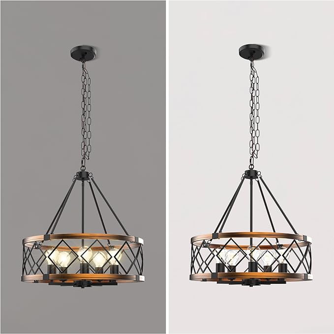 5-Lights Black&Gold Chandelier, Farmhouse Chandelier for Dining Room Lighting Fixture,Metal Hanging Pendant Lights for Kitchen Island Living Room Bedroom and Entryway