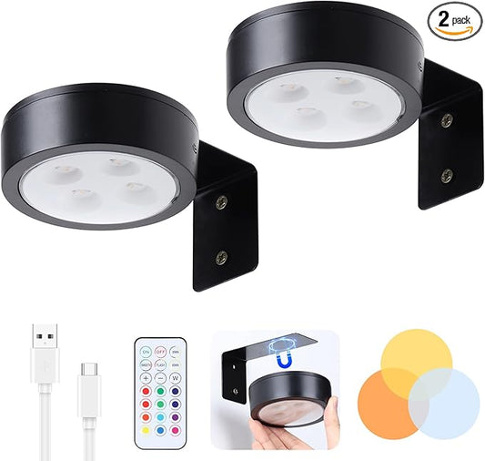 2 Pack Wireless Picture Lights for Wall,Rechargeable Picture Light Battery Operated with Remote,Dimmable Painting Light for Art Display,Battery Wall Lights for Dartboard Photo Frame Gallery.Black