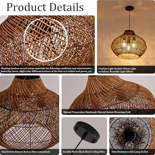 18.9" Rattan Pendant Light