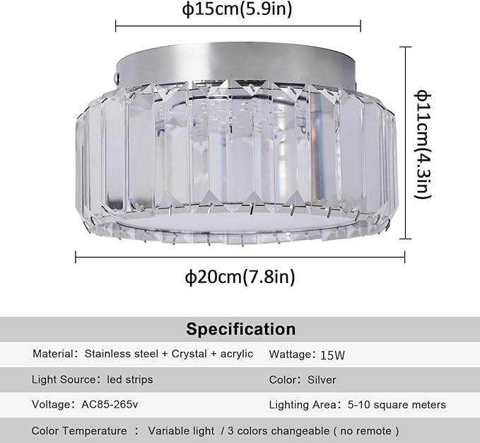 Modern Crystal LED Ceiling Light, Semi Flush Mount Lighting Ceiling Fixture, Ceiling Chandelier Lamp for Living Room, Dining Room, Bedroom, Kitchen, Entryway, Hallway