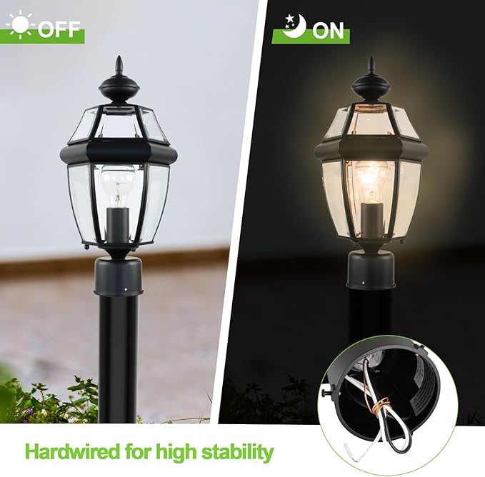Kalium Outdoor Post Lights, 15" Lamp Post Light Fixture Waterproof Aluminum Housing with Glass, E26 Base Matte Black Lamp Posts Outdoor Lighting for Garden Patio Pathway Walkway （Pole not Included）