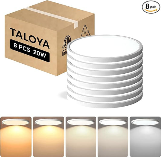 TALOYA 8 Pack LED Flush Mount Ceiling Light Fixture, 10 Inch 5 Color Selectable Ultra-Thin Surface Mounted Fixture 2000LM 20W White LED Ceiling Light for Bedroom,Living Room, Dining Room - Aura Lighting