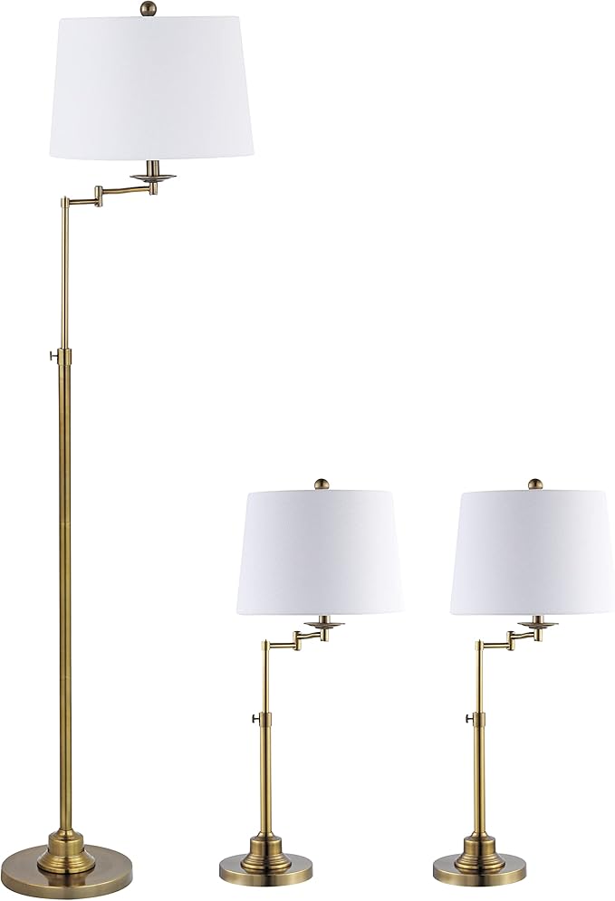 SAFAVIEH Lighting Collection Nadia Contemporary Gold Swing Arm Floor & Table Lamp Set of 3 (LED Bulbs Included)