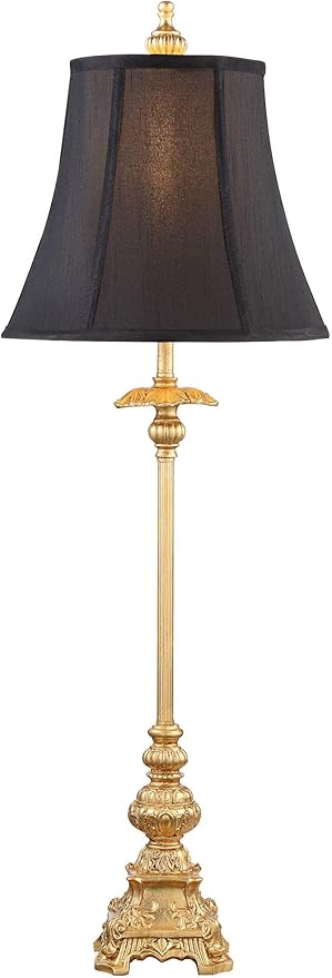 Regency Hill Juliette Traditional French Country Buffet Table Lamps 36.5" Tall Skinny Set of 2 Glam Luxury Style Gold Candlestick Black Fabric Bell Shade for Living Room House Home Entryway