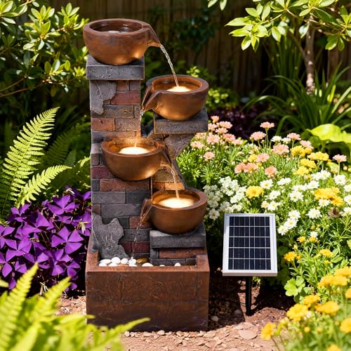5 Tiers Solar Outdoor Water Fountain with LED Lights