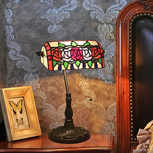 Tiffany Style Bankers Table Lamp Stained Glass Piano Desk Lamp Vintage Bedroom Bedside Lamp for Study