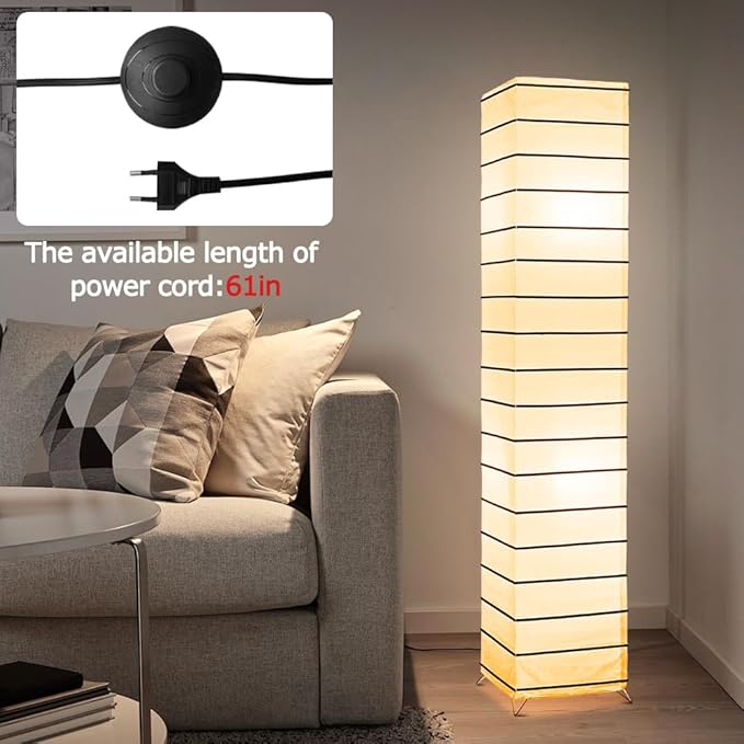 YY YEARCHY Floor Lamp Paper Lamp Standing Lamps with Rice Paper Shade for Bedroom Livingroom Square
