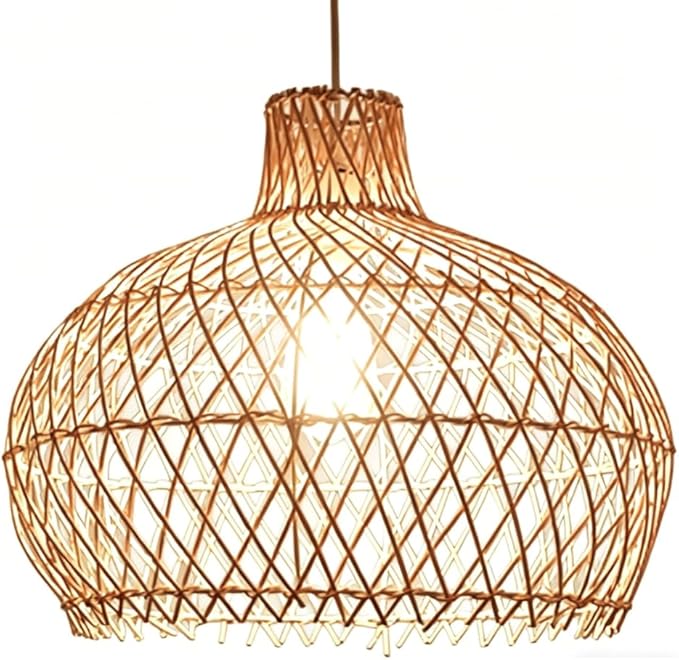 15.7in Rattan Lantern Pendant Light, Wabi Sabi Retro Chandelier,Zen Handwoven Hanging Lamp,Natural Living Room Fixture with Adjustable Height,for Bedroom Dining Room Tea Room Island