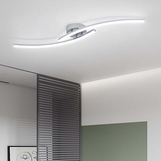 31.4Inch Modern LED Ceiling Light 22W Chrome Linear Ceiling Light Fixture 6000K Aluminum Long Flush Mount Ceiling Lights Fixture Lamp for Bedroom Hallway Kitchen Bathroom - Aura Lighting